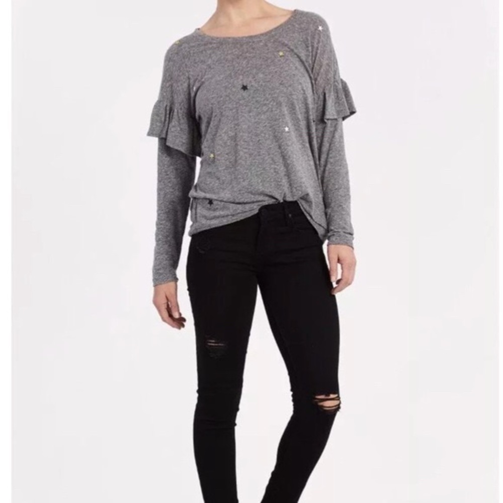 2 for $10/SUNDRY Star Patches Ruffle Long Sleeve - Picture 2 of 8